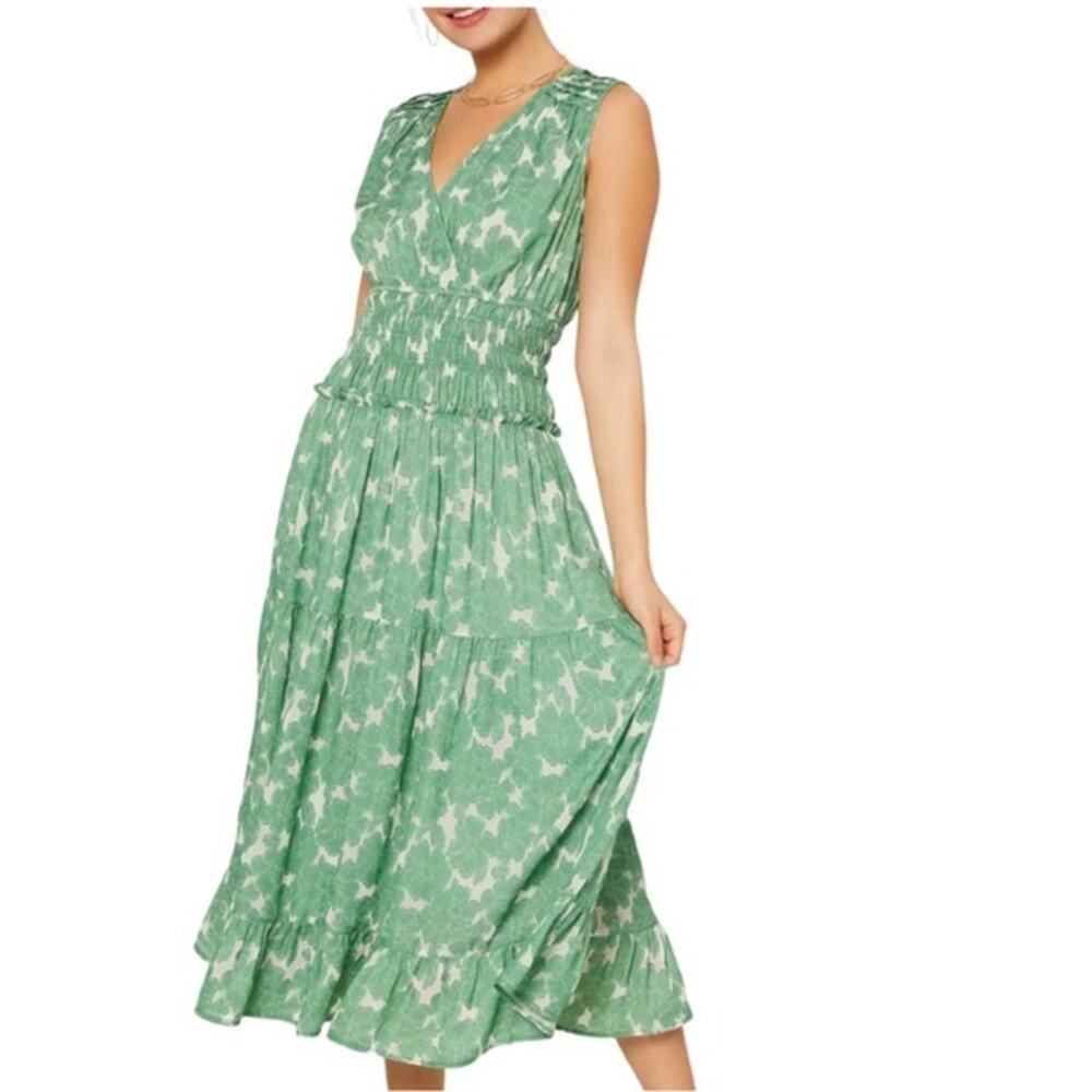 Anthropologie Current Air Floral Tiered Sleeveless Maxi Dress Siz S Small Green